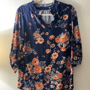 PerSeption Concept Floral Tunic in Navy and Orange